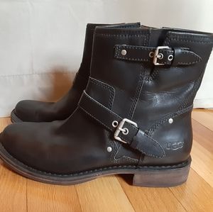UGG FABRIZIA LEATHER ANKLE MOTO BOOTS with BUCKLES
